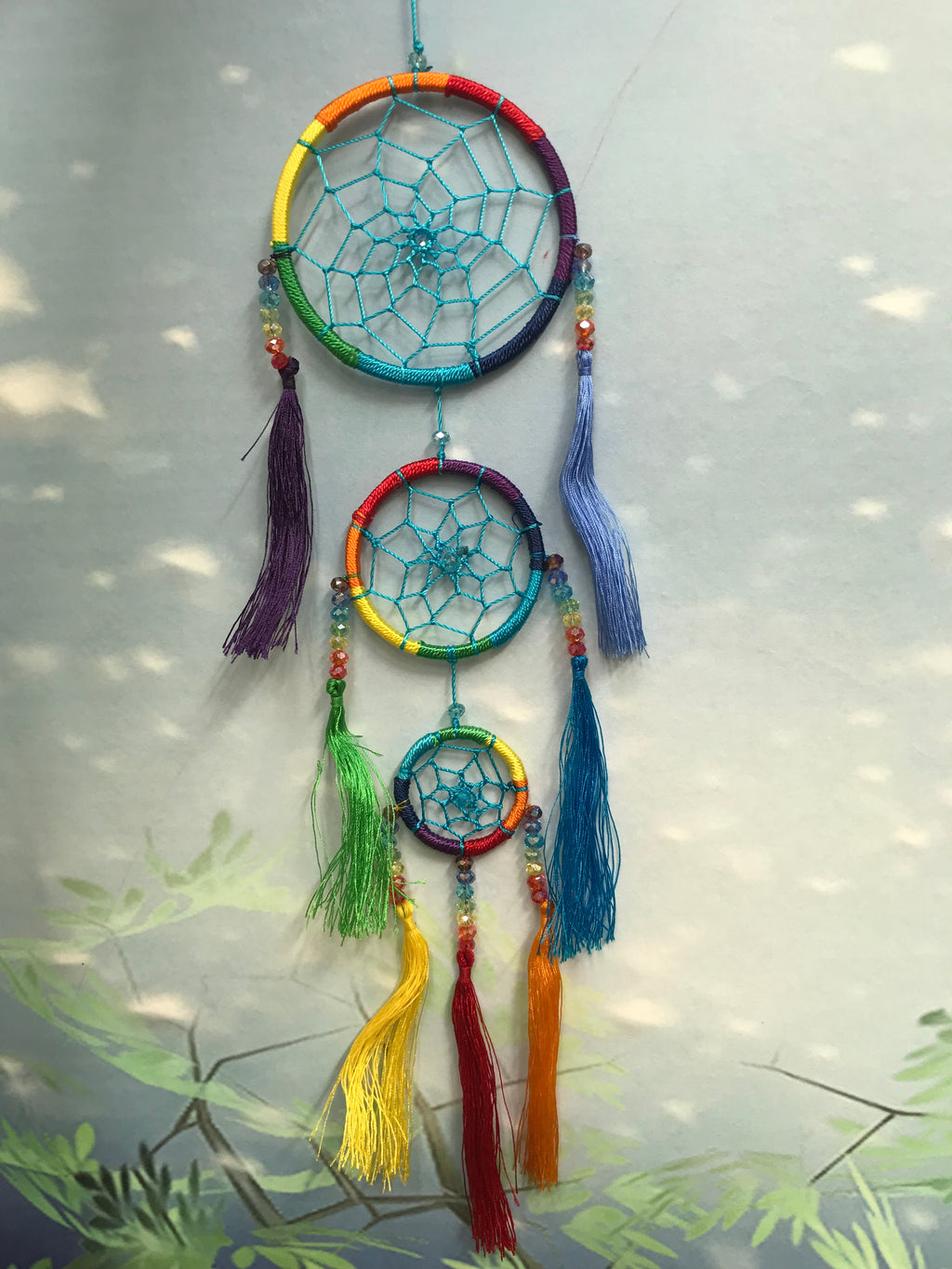 Triple rainbow dreamcatcher with crystals image 0