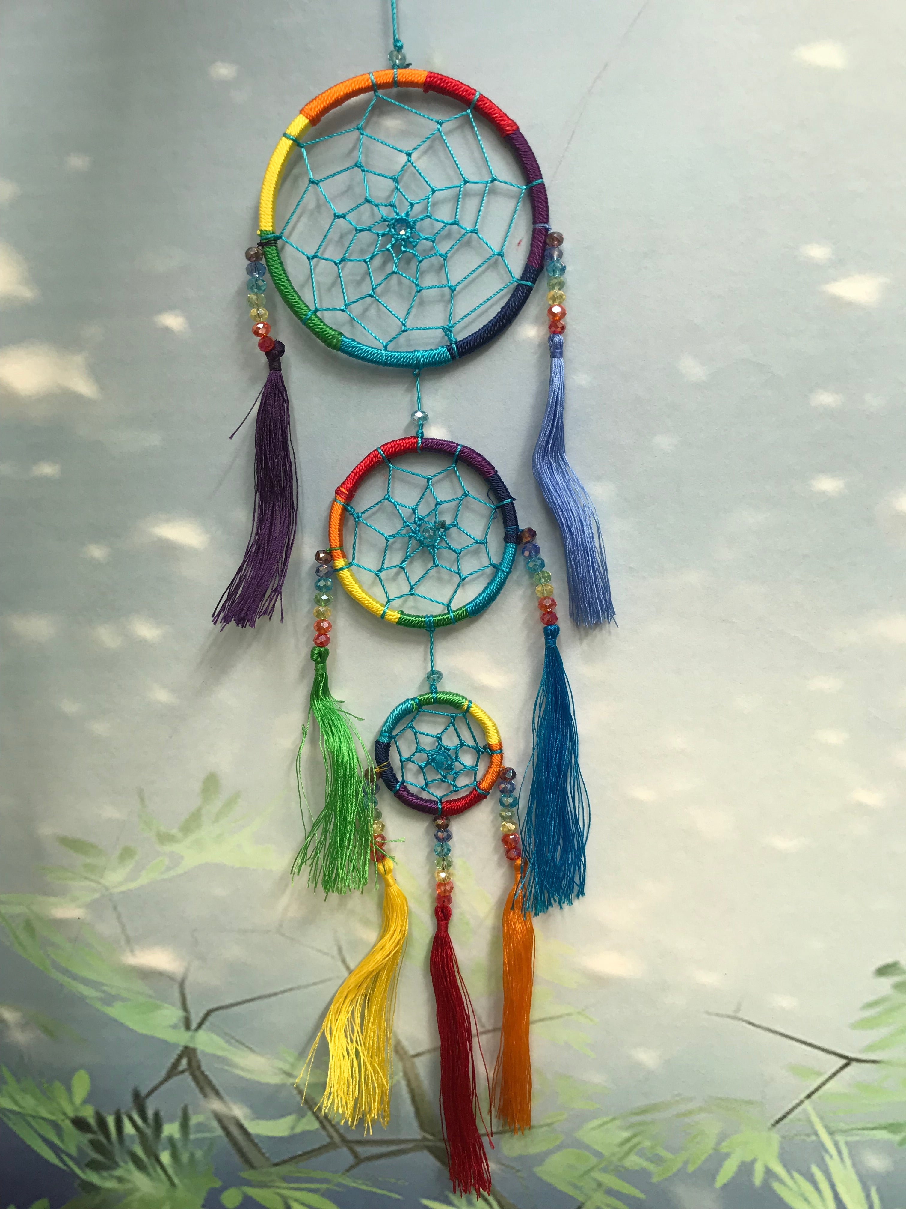 Triple rainbow dreamcatcher with crystals image 0