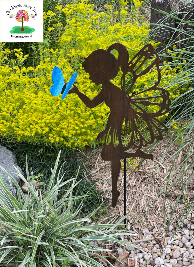 XL metal fairy stakes - lotus and butterfly image 2