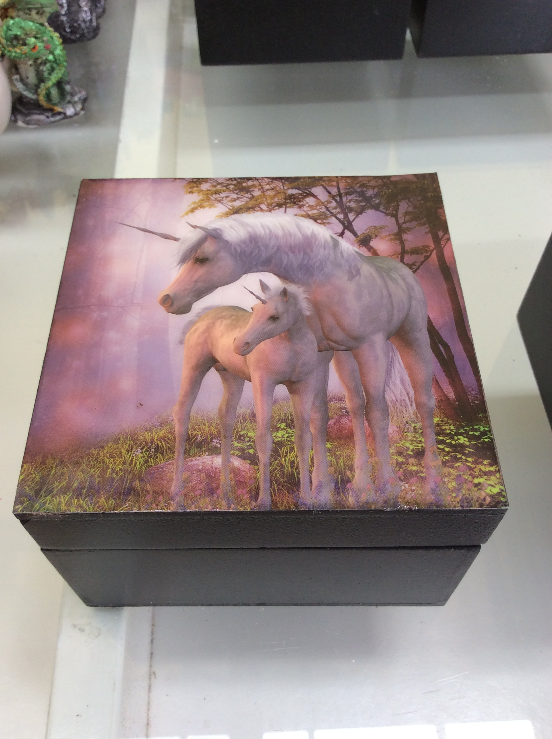10cm square epoxy unicorn trinket box