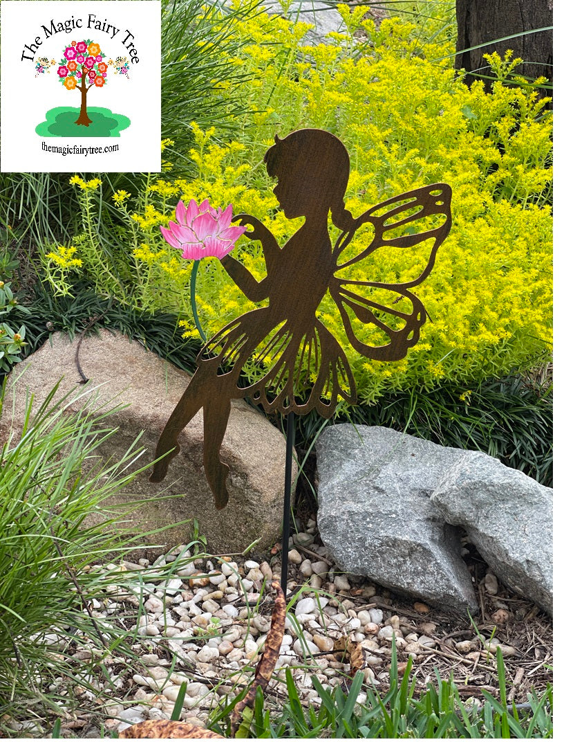 XL metal fairy stakes - lotus and butterfly image 1