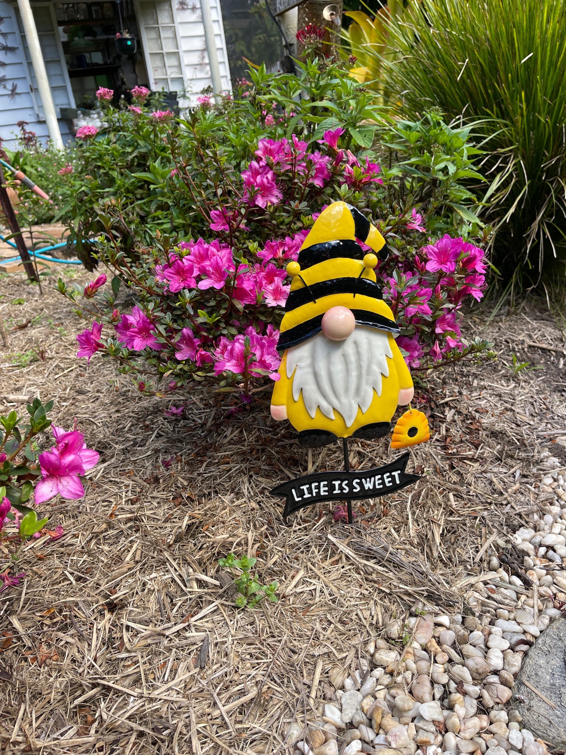 Gnome Garden Stake - Bee Happy / Life is Sweet image 1
