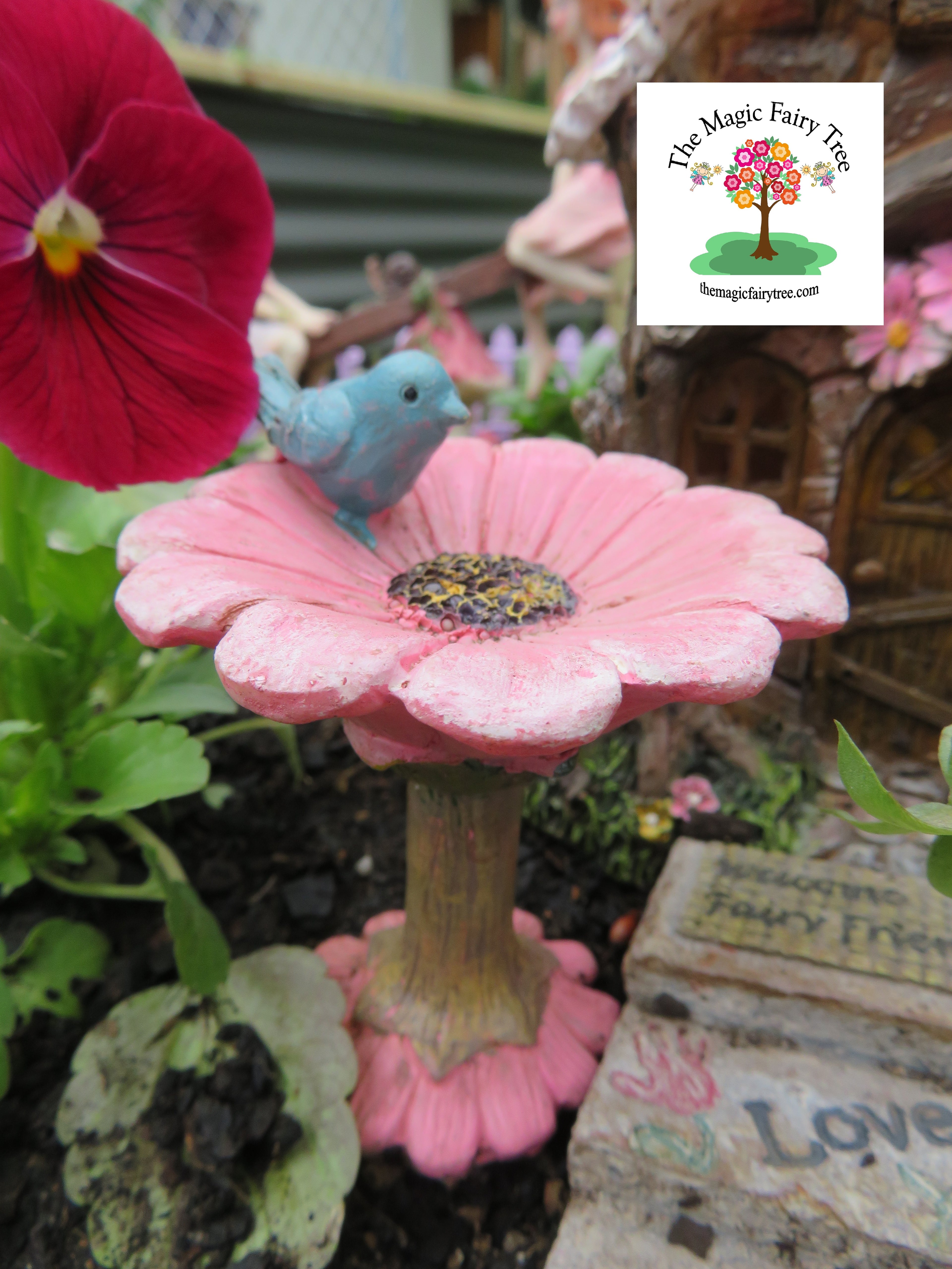 Pink Fairy Garden Birdbath image 2