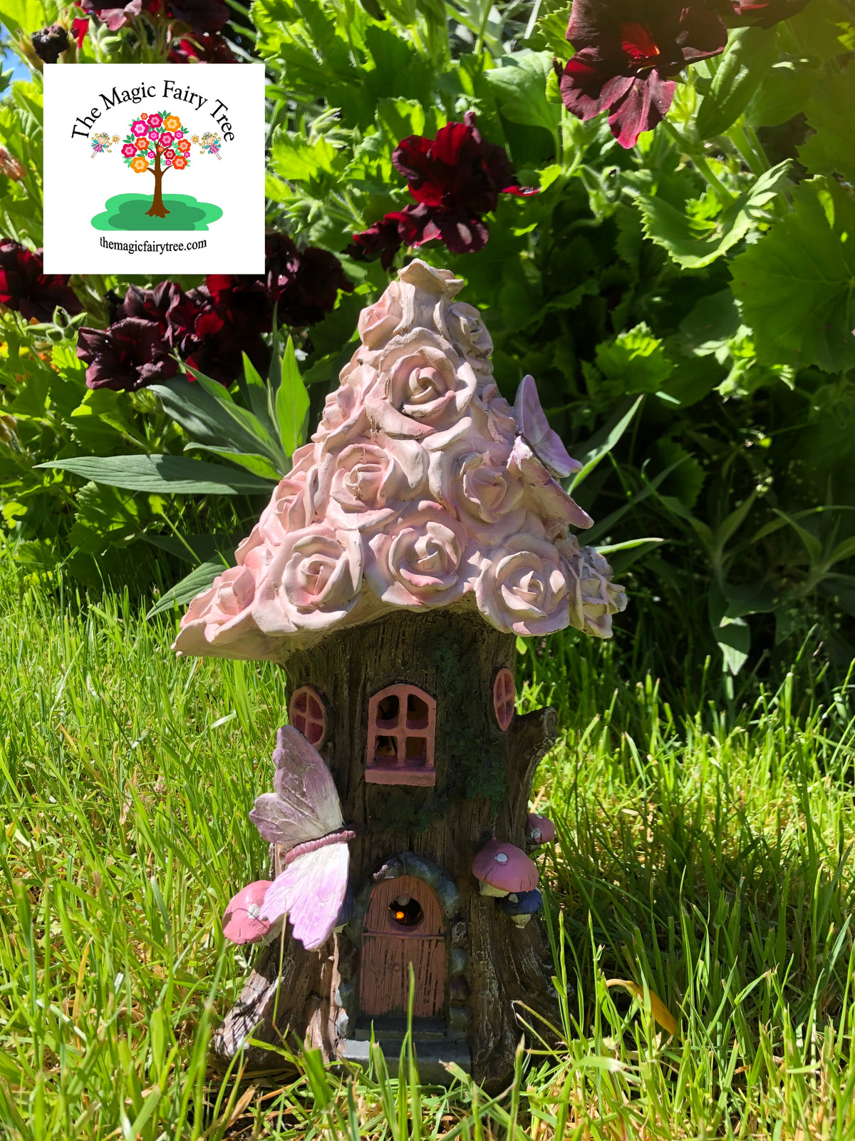 Solar powered rose flower fairy house image 0
