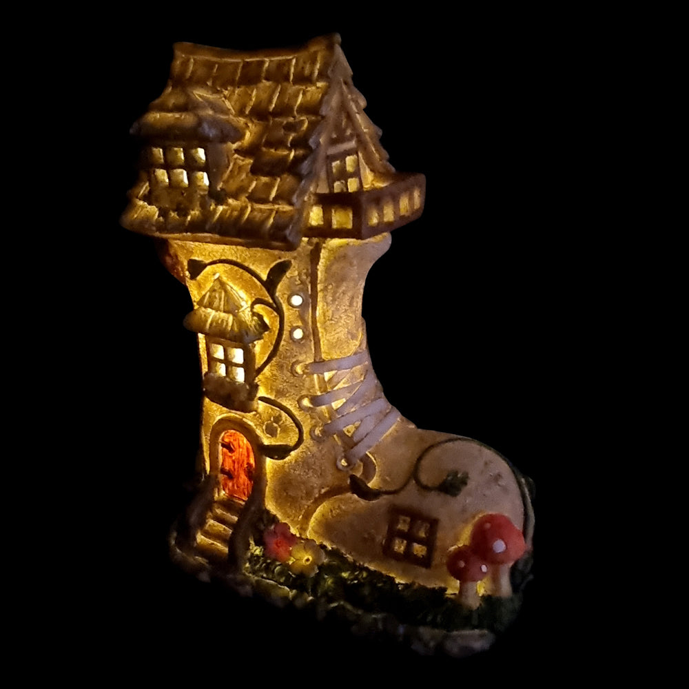 Solar fairy garden boot house