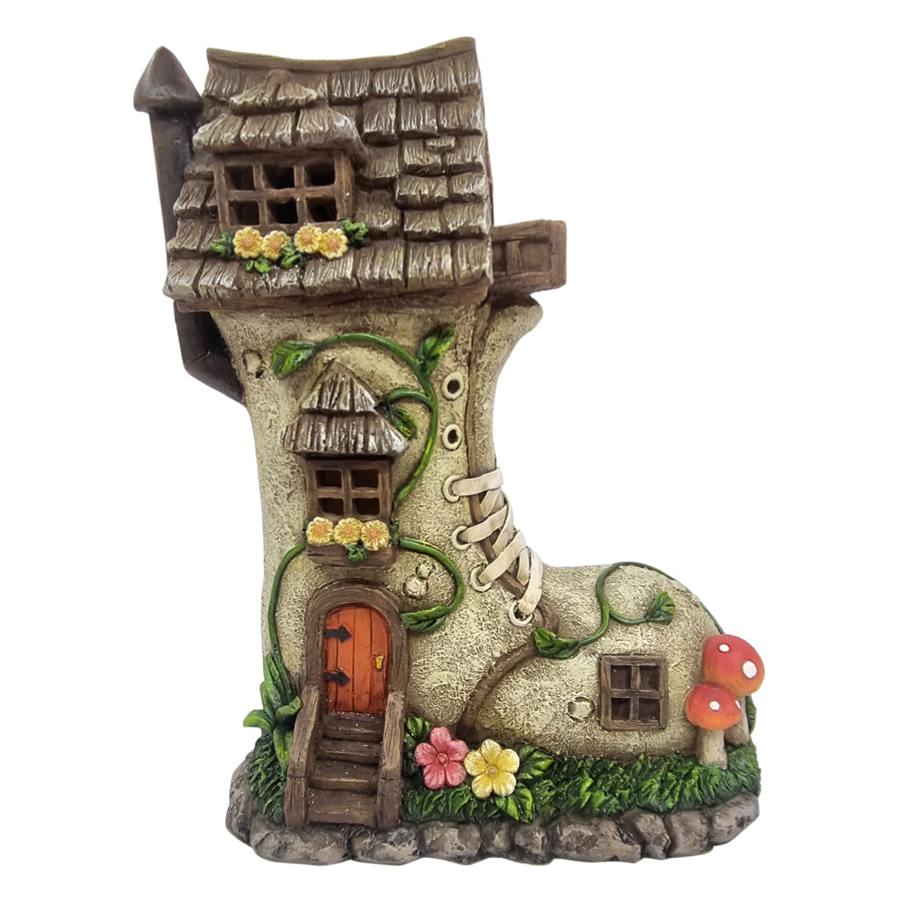 Solar fairy garden boot house