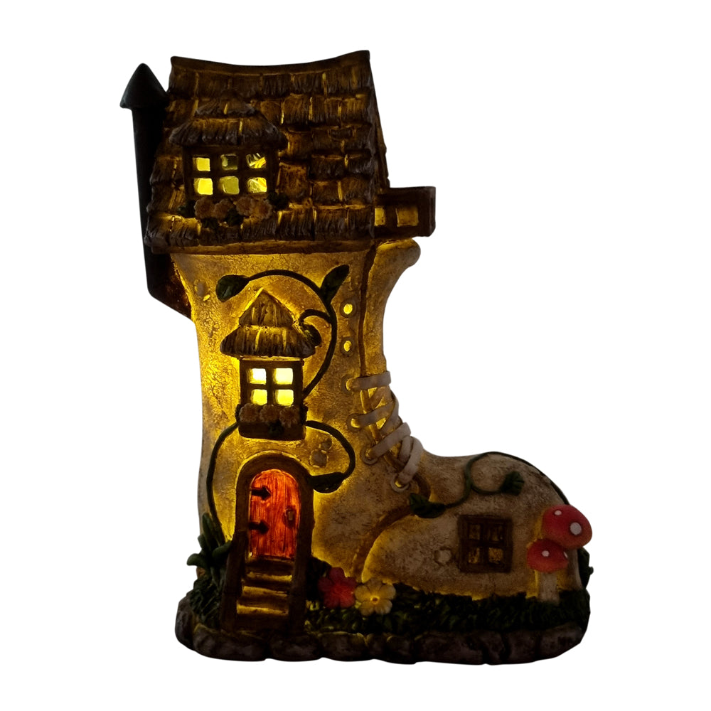 Solar fairy garden boot house