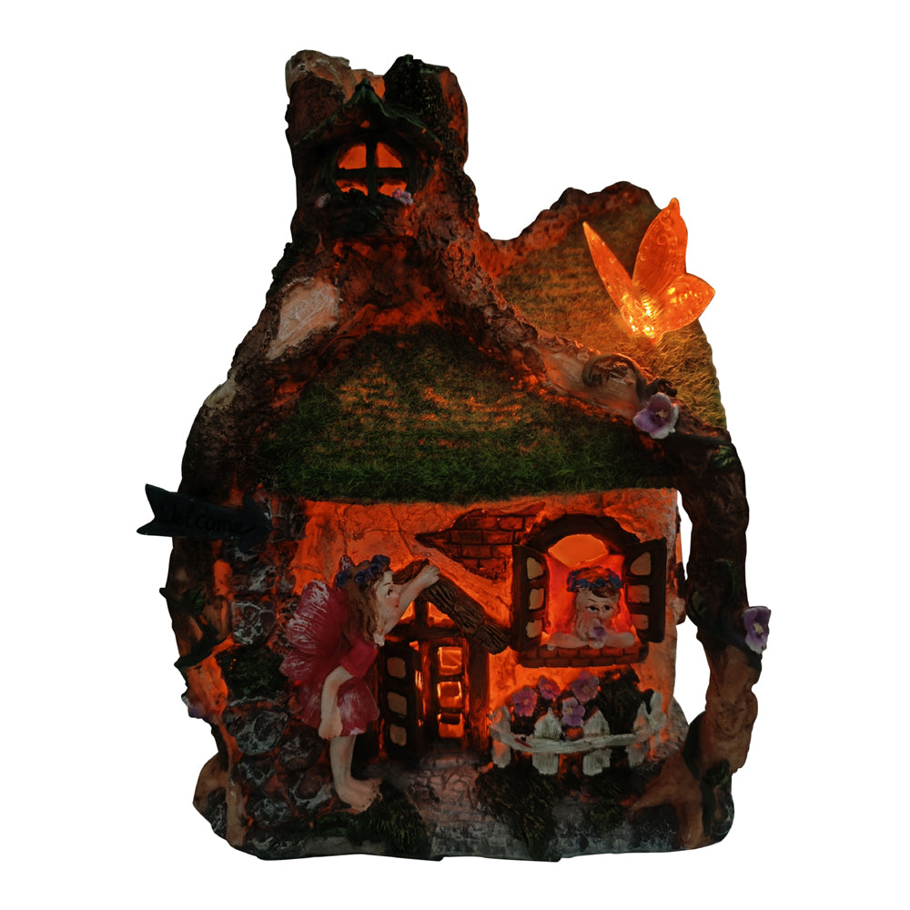 Solar fairy cottage house with butterflies and fairies