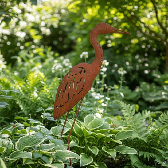 Metal Heron Garden Stake