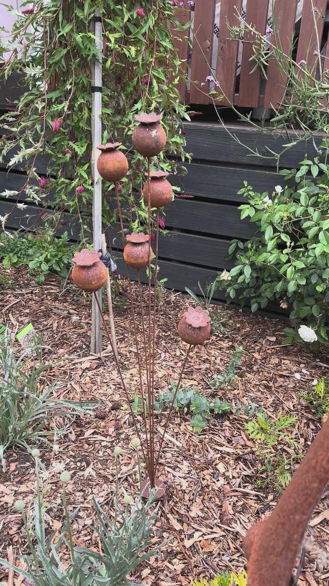 Rustic Poppy Head Kinetic Garden Art