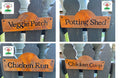 Rusty Metal Garden Signs - chicken, potting shed, veggie